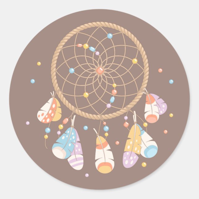 Sticker Rond Tribal Dreamcatcher Boho Baby Brown (Devant)