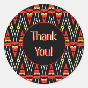 Sticker Rond Tribal rouge et jaune Chevron Motif Merci 