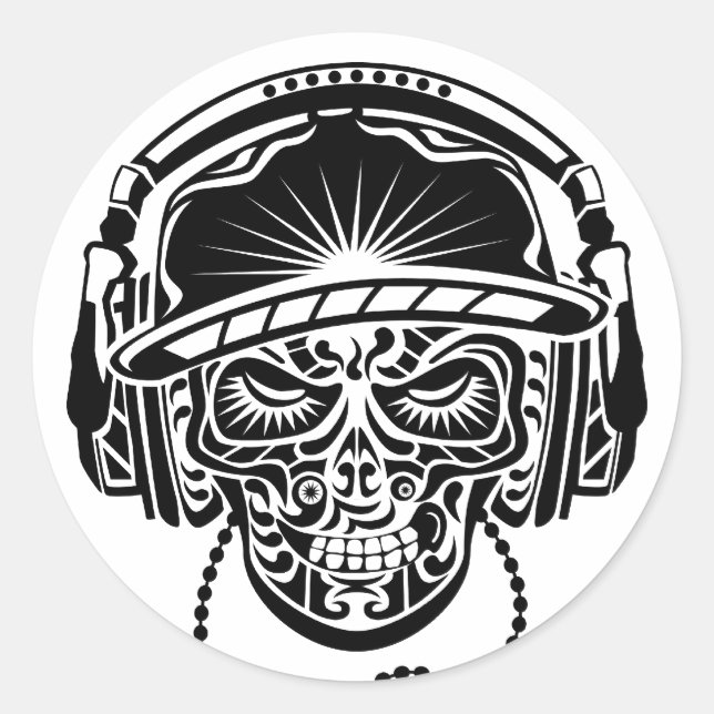 STICKER ROND TRIBAL SKULL (Devant)
