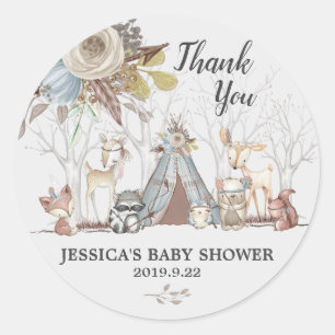 Sticker Rond Tribal Woodland Animaux Baby shower Garçon Favoris