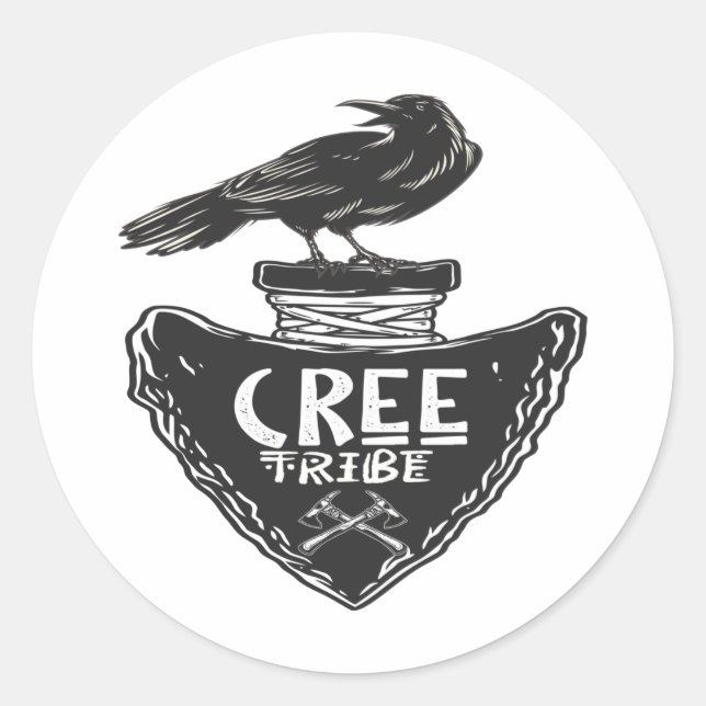 Sticker Rond Tribe crie - Amérindien Corbeau Spirit (Devant)