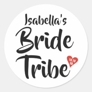Sticker Rond Tribu de la mariée Date rouge Cœur Personnalisé