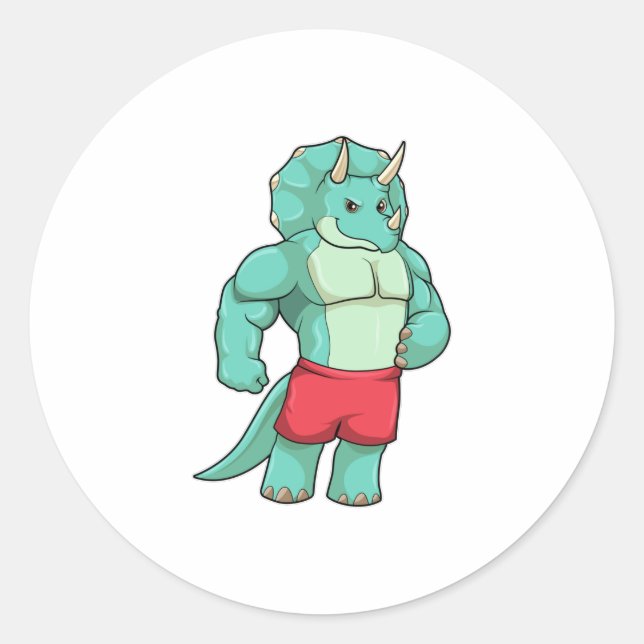 Sticker Rond Triceratops as Bodybuilder at Bodybuilding (Devant)