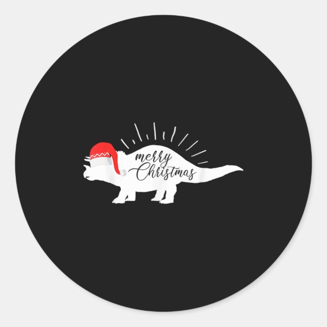 Sticker Rond Triceratops Merry Christmas Funny Dinosaur  (Devant)