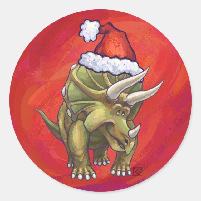 Sticker Rond Tricératops Noël En Rouge (Devant)
