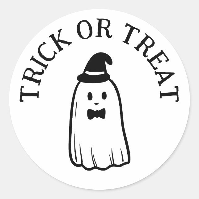 Sticker Rond Trick de fantôme mignon ou traiter Halloween (Devant)