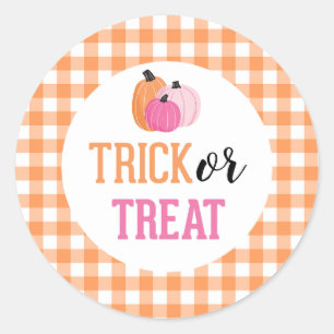 Sticker Rond Trick d'Halloween ou traiter les citrouilles roses