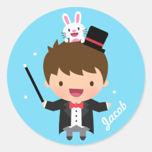Sticker Rond Trick du garçon magicien lapin magique pour les en