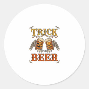 Sticker Rond Trick Or Beer Halloween Mug Tasse Citrouille de sq