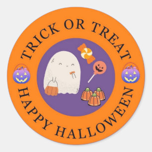 Sticker Rond Trick or Treat Happy Halloween mignon Fantôme