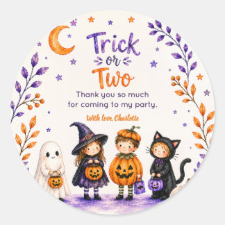 Sticker Rond Trick or Two Cute Fun Halloween 2e Anniversaire