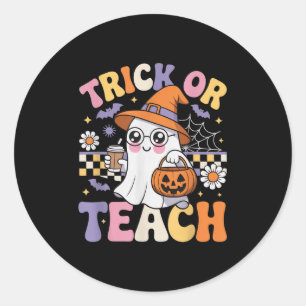 Sticker Rond Trick Ou Enseignant Super Ghost Funny Hallowee