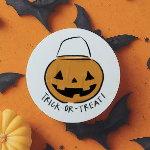 Sticker Rond Trick ou traitement Citrouille orange illustré