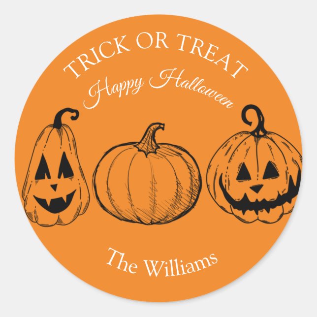 Sticker Rond Trick ou traiter Halloween Citrouille (Devant)