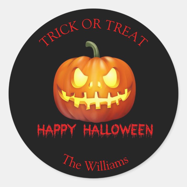 Sticker Rond Trick ou traiter Halloween Citrouille (Devant)