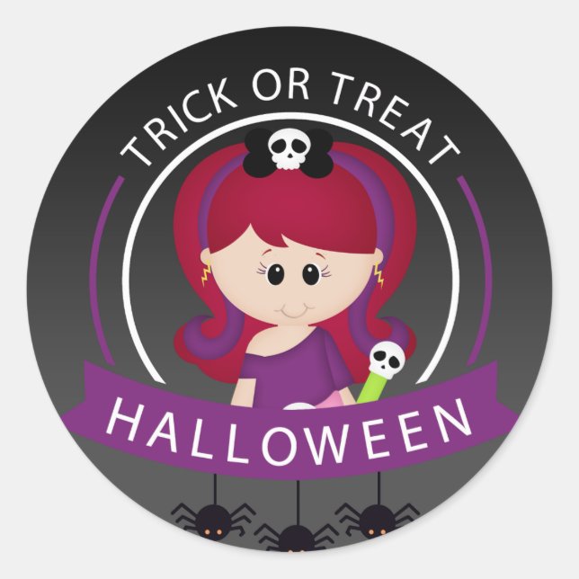 Sticker Rond Trick ou traiter Halloween fille (Devant)