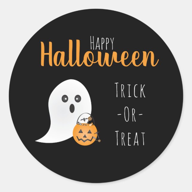 Sticker Rond Trick Ou Traiter Happy Halloween Ghost Éffrayant (Devant)