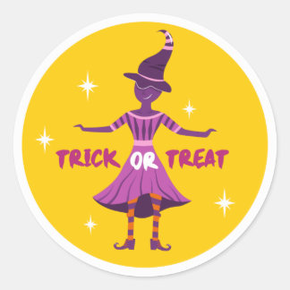 Sticker Rond Trick ou traiter la sorcière violette Halloween