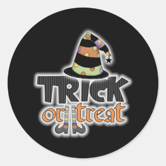 Sticker Rond Trick Ou Traiter Sorcière Casquette Halloween