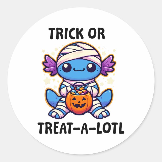 Sticker Rond Trick Ou Traiter Un Lotl Axolotl Mummy Halloween T (Devant)