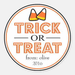 Sticker Rond Trick Ou Treat Candy Corn (Noir / Orange)