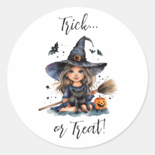 Sticker Rond Trick ou Treat Witch