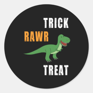 Sticker Rond Trick Rawr Treat Cute Halloween Tyrannosaurus Rex
