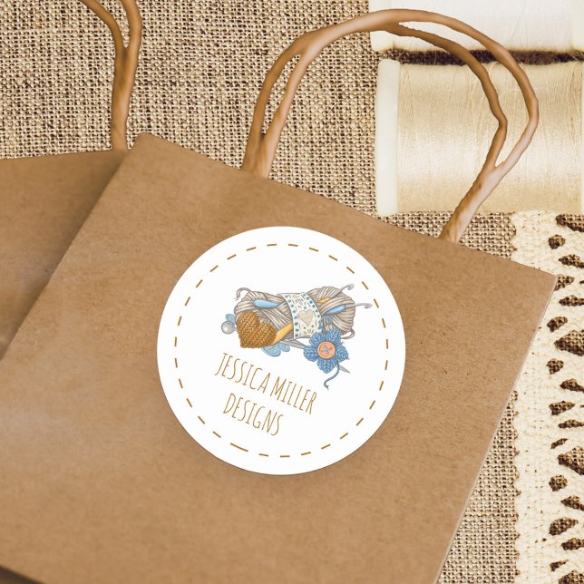 Sticker Rond Tricot artisanal artisanal en fils et Crochet (Branded labels for your packaging and handmade products)