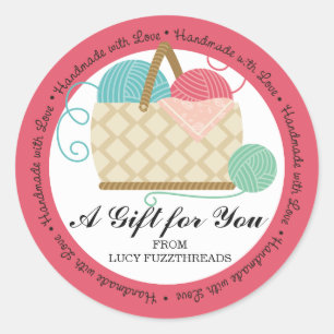 Sticker Rond Tricot crochet fils panier artisanat hobbies