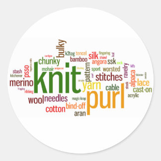Sticker Rond Tricot Lexicon - mots pour tricoter! Allez !