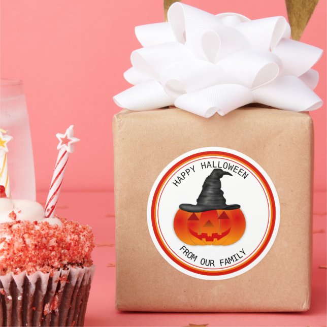 Sticker Rond Tricoter ou traiter Halloween Citrouille Déplaisan (Fête)