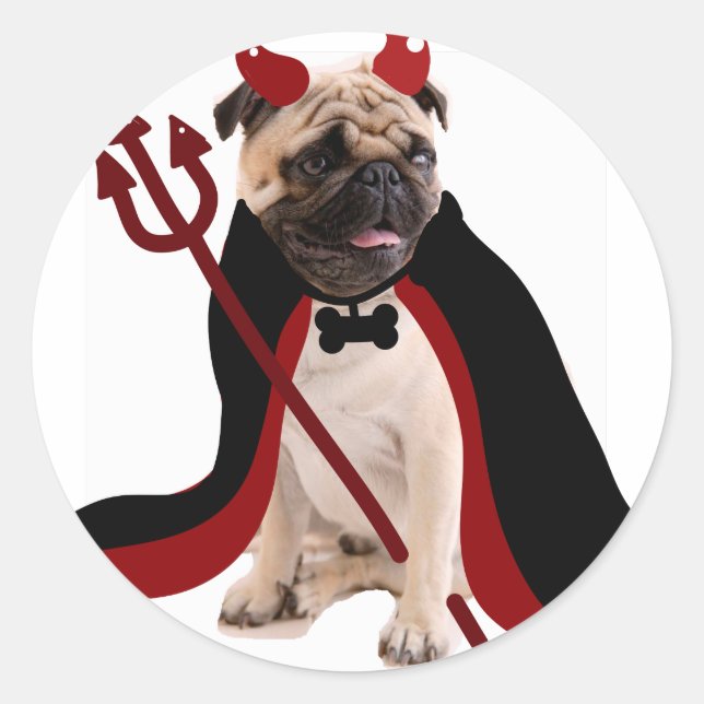 Sticker Rond tricoter ou traiter heureux halloween satan diable (Devant)