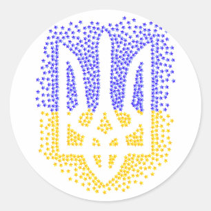 Sticker Rond Trident heraldique ukrainien tryzub étoiles disper