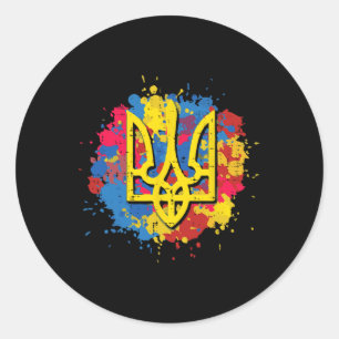 Sticker Rond Trident Tryzub Ukraine Hommes Femmes Enfants