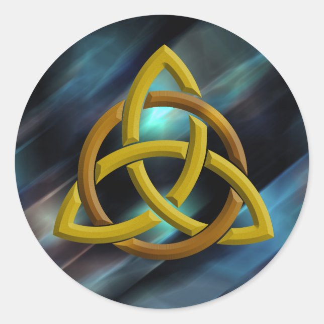 Sticker Rond Trinity Knot Celtic Blue Metal Parties scintillant (Devant)
