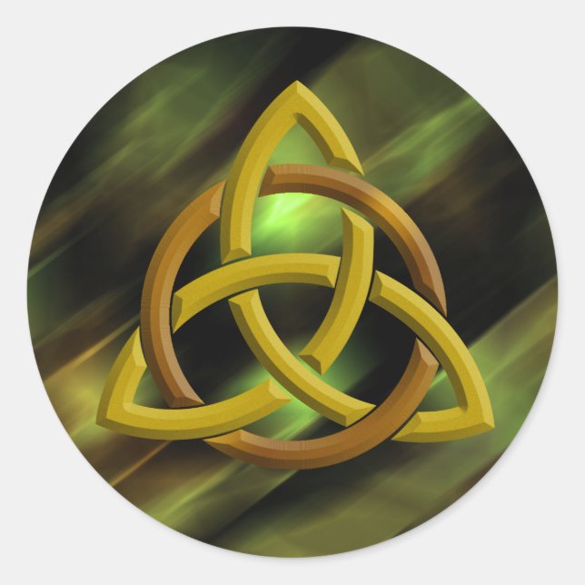 Sticker Rond Trinity Knot Celtic Green Metal Parties scintillan (Devant)