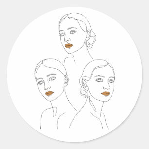 Sticker Rond Trio d'art en ligne féminin élégant, féminin minim