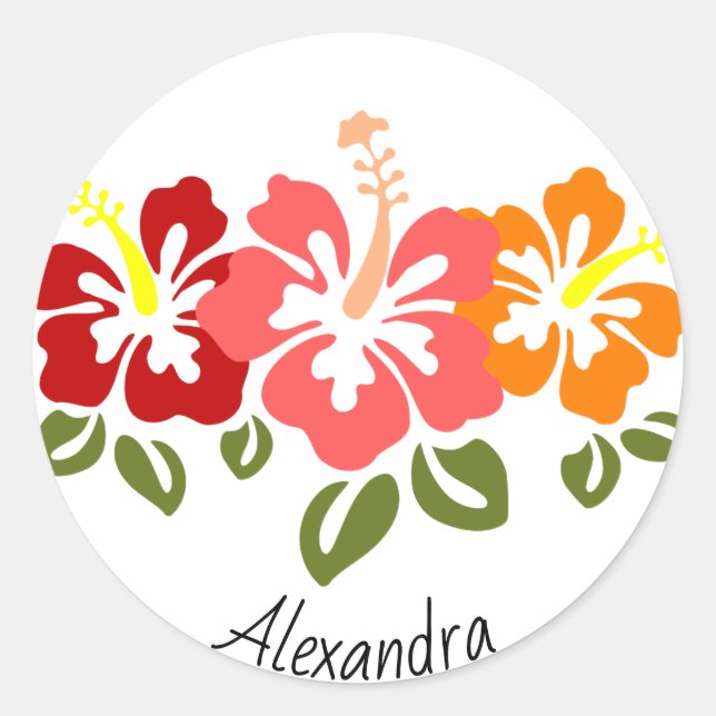 Sticker Rond Trio Hibiscus coloré Personnalisé (Devant)