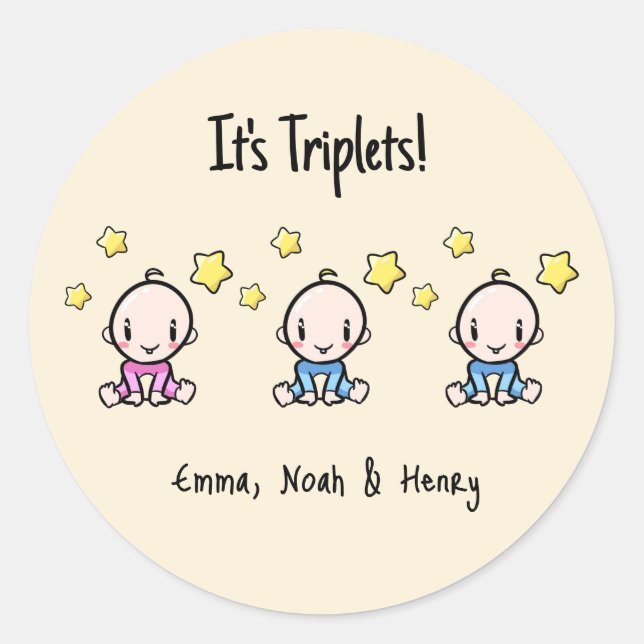 Sticker Rond Triplets !, Triplet Babies triplés personnalisées (Devant)