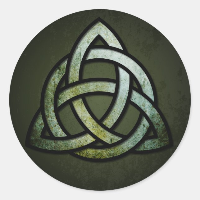 Sticker Rond Triquet noeud celtique (argent et noir, vert grung (Devant)
