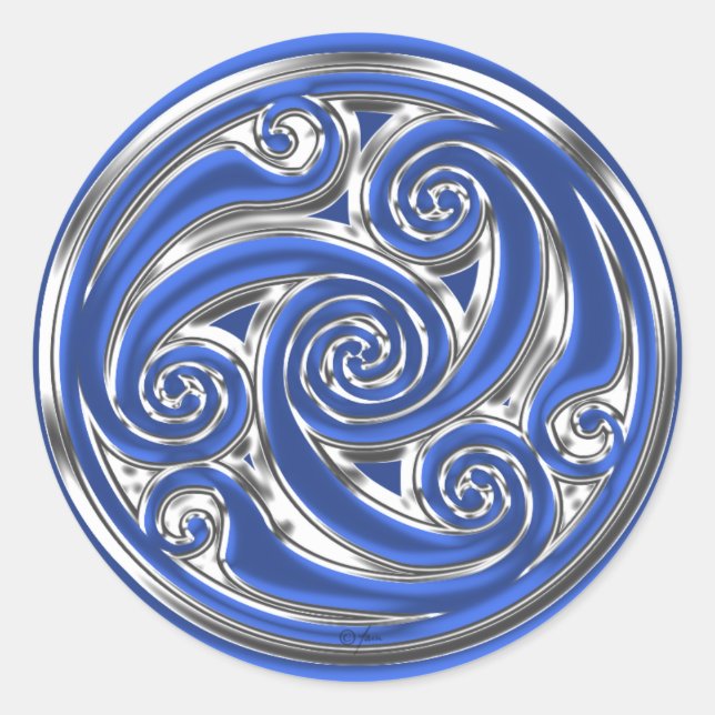 Sticker Rond Triskel en argent bleu (Devant)