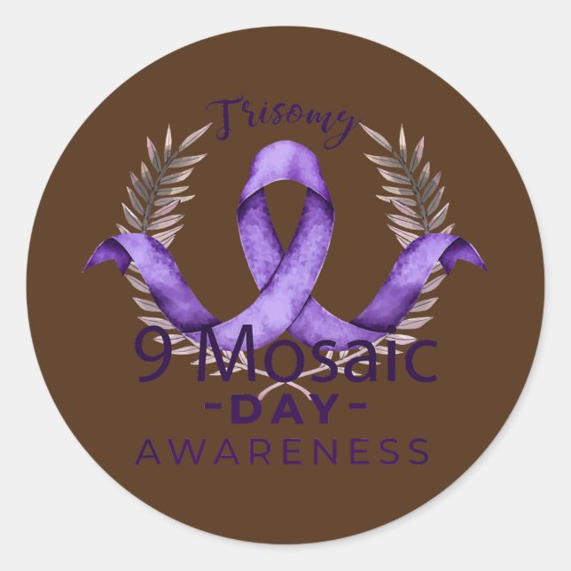 Sticker Rond Trisomie 9 Jour de sensibilisation Purple Ribbon M (Devant)