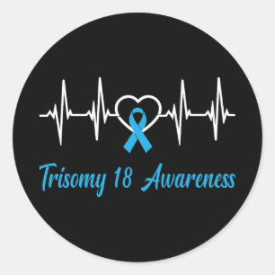 Sticker Rond Trisomy 18 Sensibilisation Bleu Ruban bleu clair L
