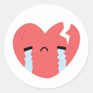 Sticker Rond Triste Pleure Fracture Coeur Visage Emoji