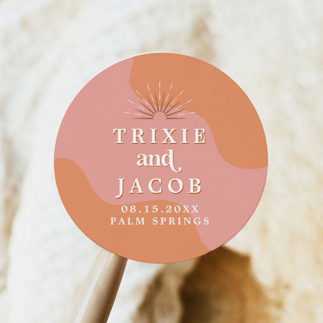 Sticker Rond TRIXIE Retro 70's Super rose et Mariage orange (Créateur téléchargé)