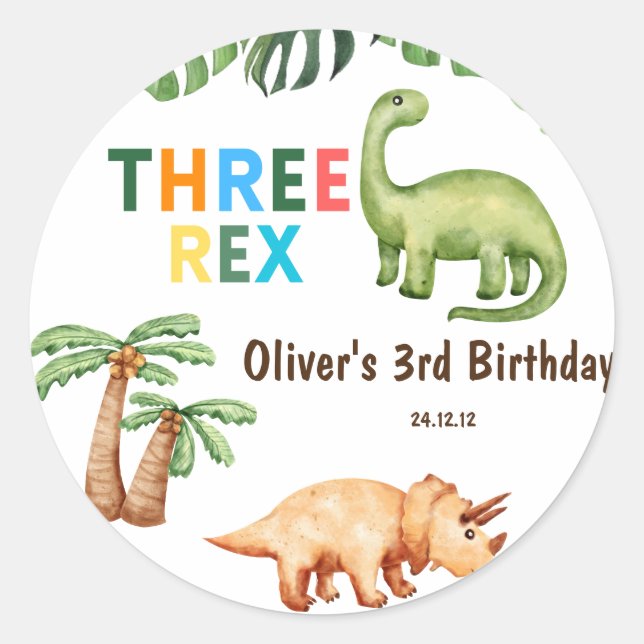 Sticker Rond Trois anniversaires de enfants Rex (Devant)