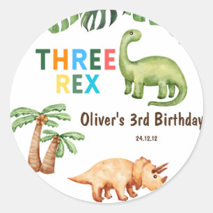 Sticker Rond Trois anniversaires de enfants Rex