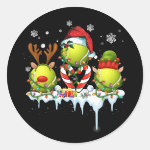 Sticker Rond Trois Ball Père Noël Reindeen Tennis Noël