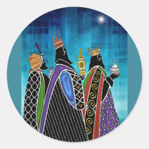 Sticker Rond Trois Cadeaux Portant Magi Sous Ciel Égaré