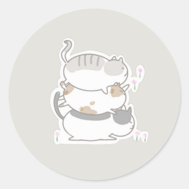 Sticker Rond trois chats et fleurs (Devant)